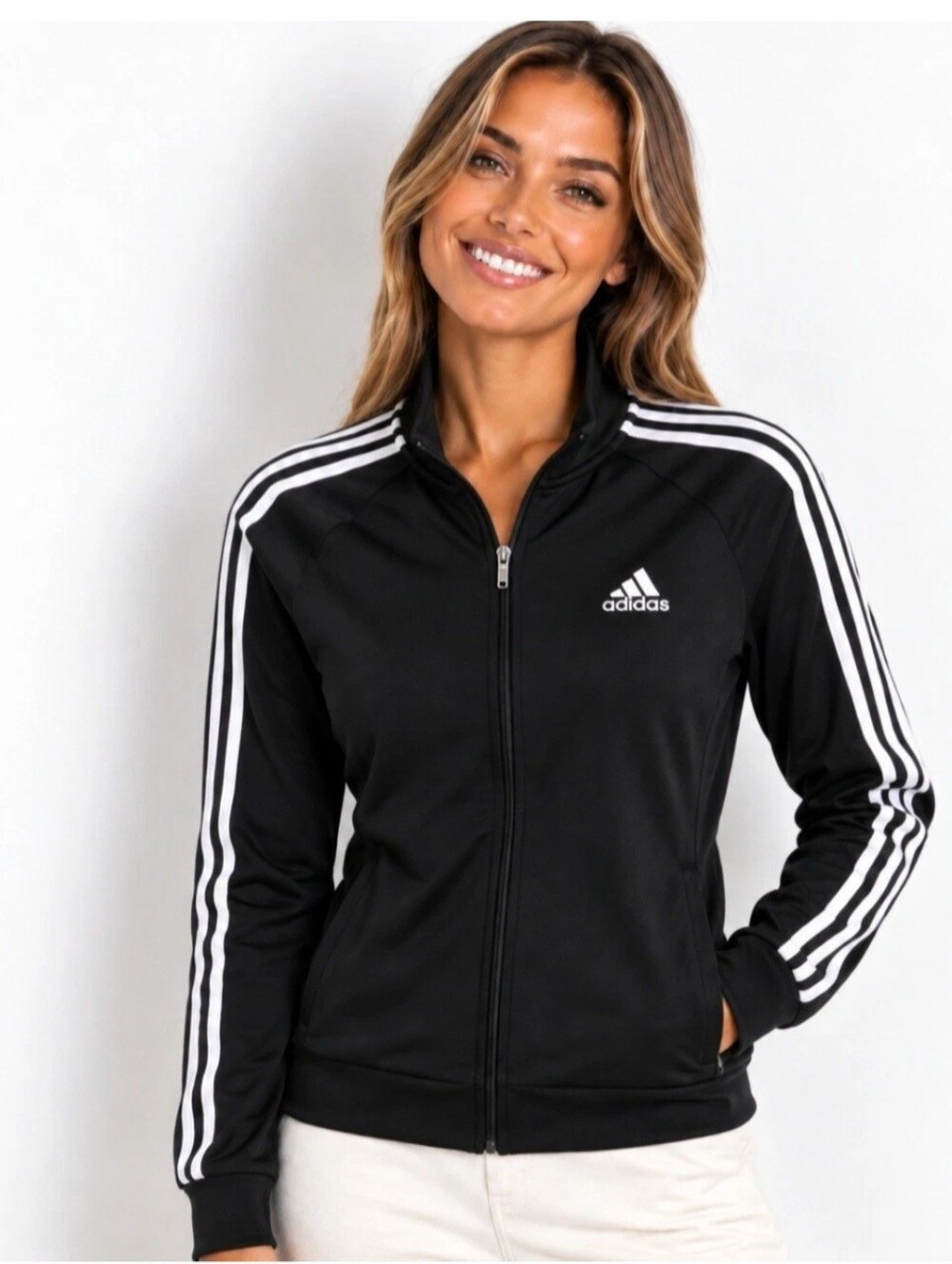 Adidas Women Primegreen Essentials Warm Up Slim 3-Stripes Track Jacket (Medium)